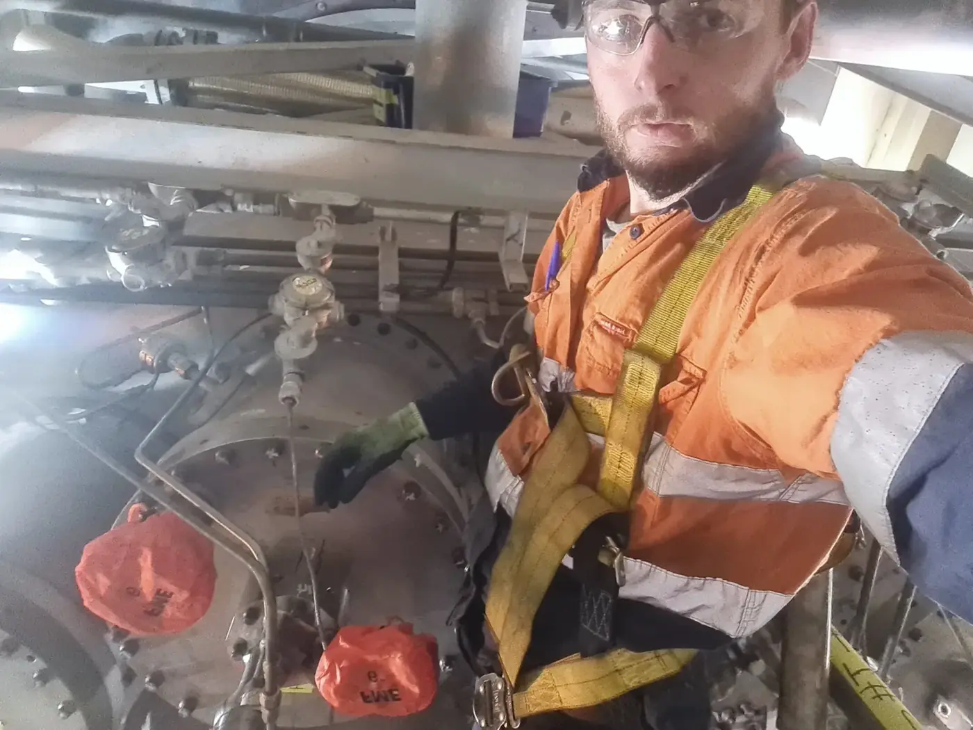 Casey working at height on a turbine outage