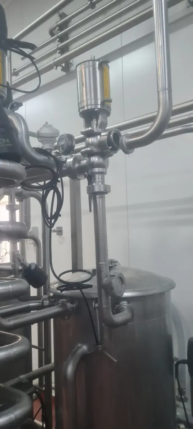 Hygienic valves and pipework on a process tank